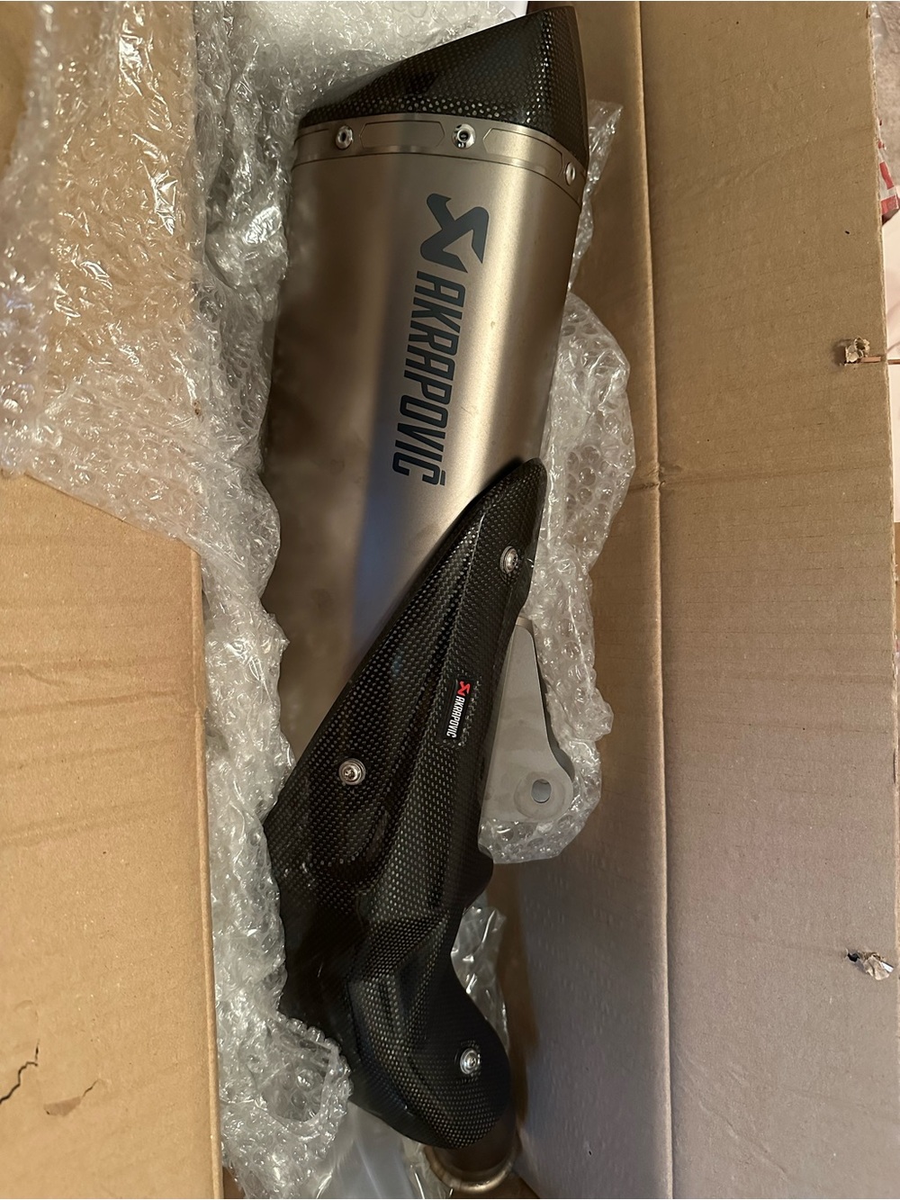 Titanium and Carbon Motorcycle Exhaust - Silver and Black